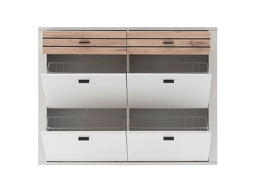 Schuhschrank Schuhklappenschrank in Lichtgrau mit Metallgriffen