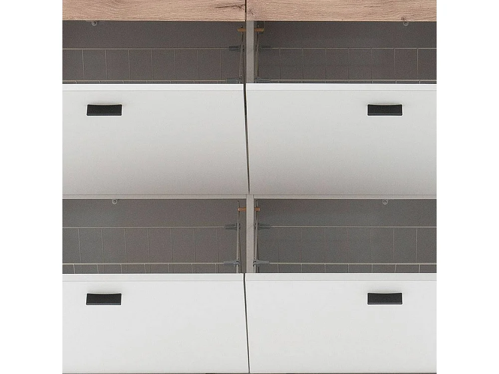 Schuhschrank Schuhklappenschrank in Lichtgrau mit Metallgriffen