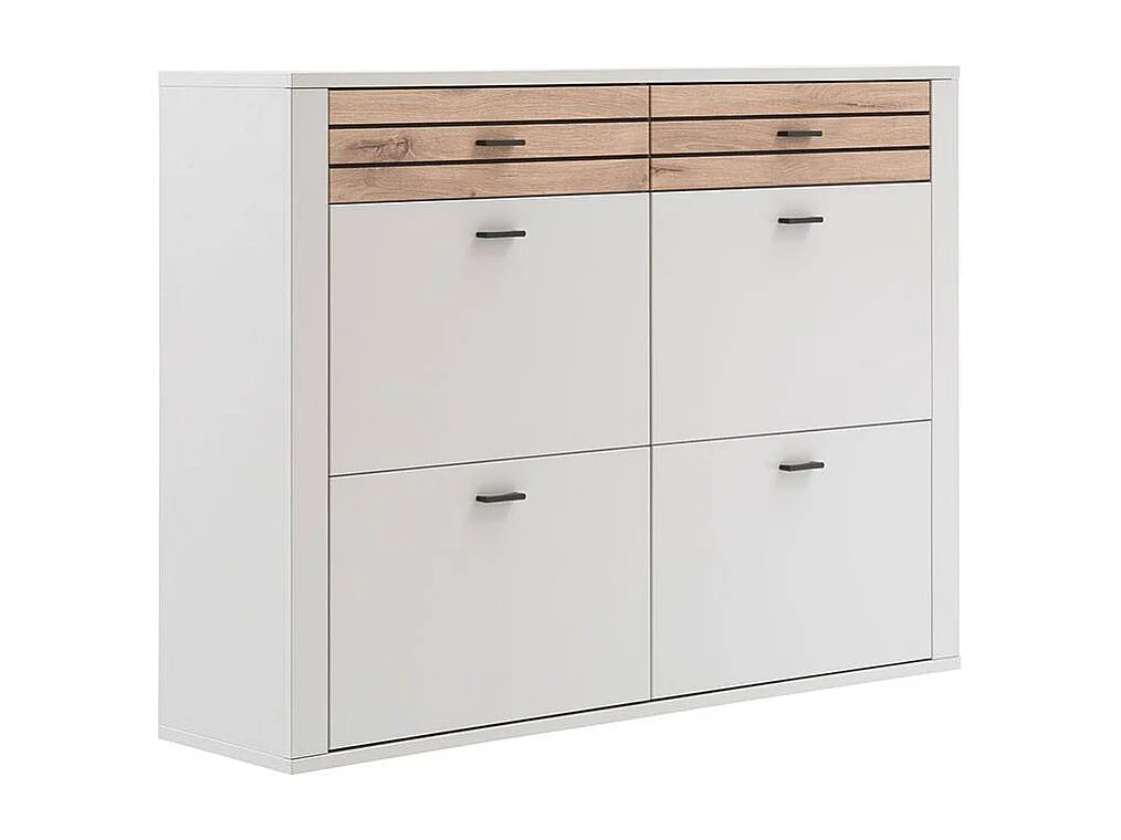 Schuhschrank Schuhklappenschrank in Lichtgrau mit Metallgriffen