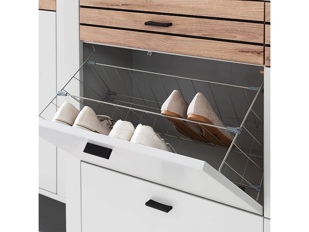 Schuhschrank Schuhklappenschrank in Lichtgrau mit Metallgriffen