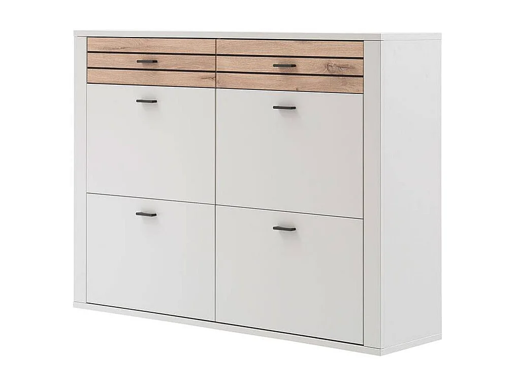 Schuhschrank Schuhklappenschrank in Lichtgrau mit Metallgriffen