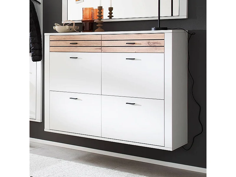 Schuhschrank Schuhklappenschrank in Lichtgrau mit Metallgriffen