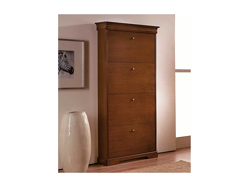 Klassischer Garderobenschuhschrank in Nussbaumfarben vier Schuhklappen