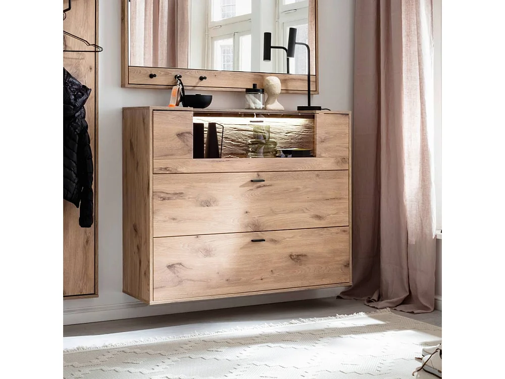 Schuhschrank Wandschrank mit LED Beleuchtung und Metallgriffen