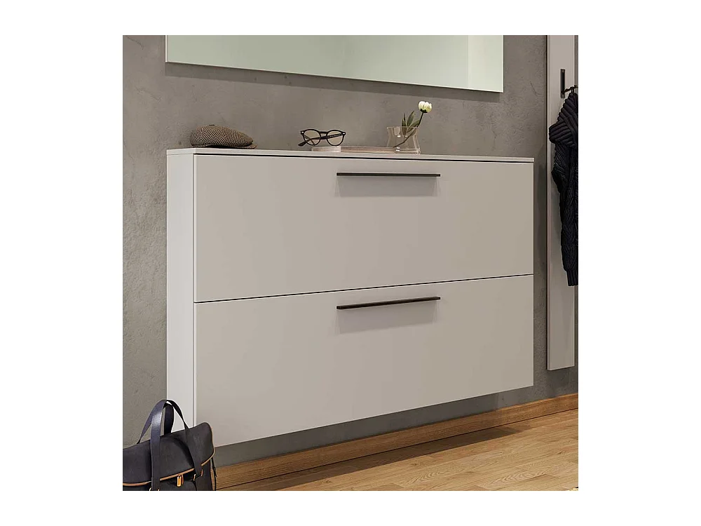 Garderobenschuhschrank in Hellgrau 2 Schuhkörben aus Metall