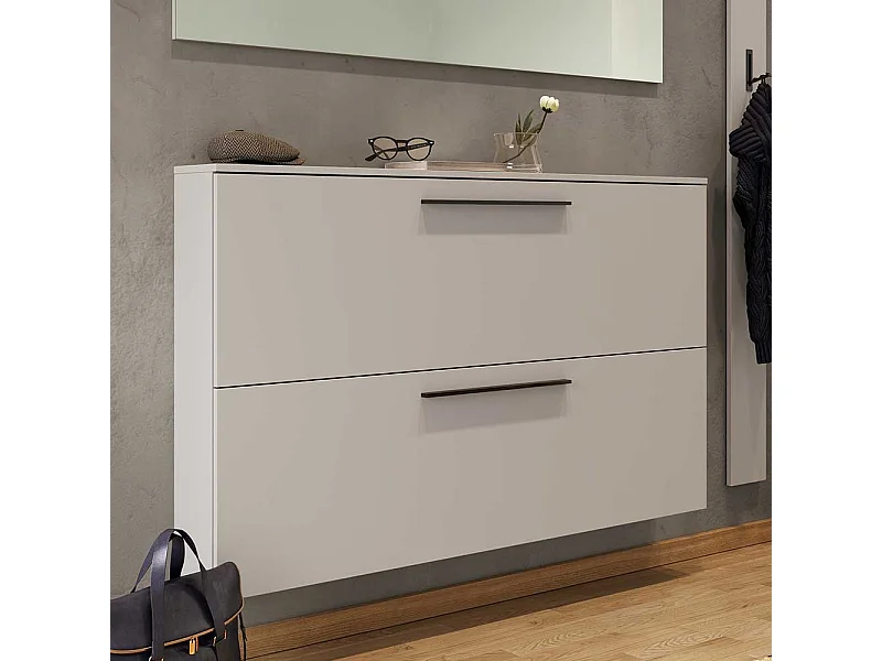 Garderobenschuhschrank in Hellgrau 2 Schuhkörben aus Metall