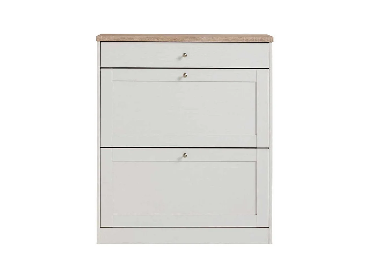 Schuhklappenschrank in Weiß und Eiche Sonoma 90 cm breit