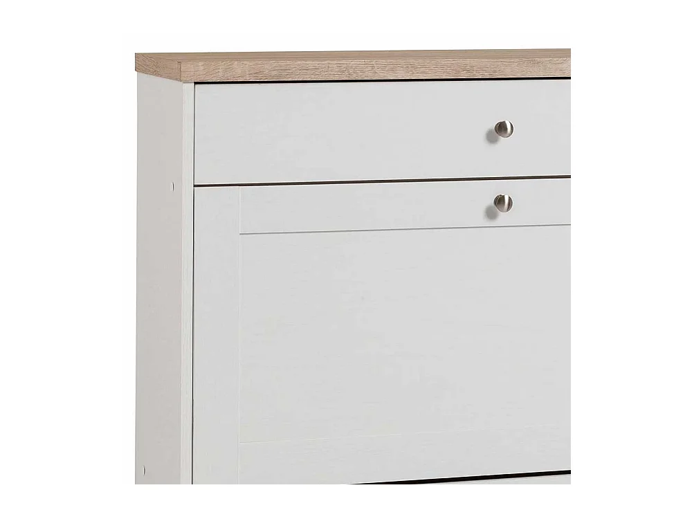 Schuhklappenschrank in Weiß und Eiche Sonoma 90 cm breit