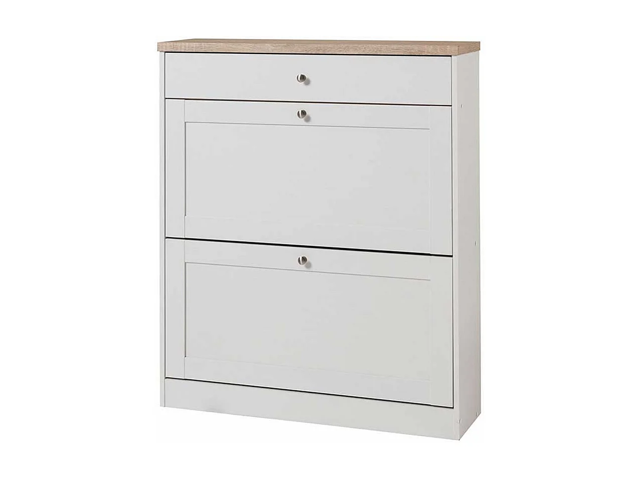 Schuhklappenschrank in Weiß und Eiche Sonoma 90 cm breit