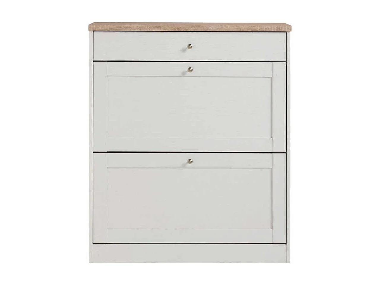 Schuhklappenschrank in Weiß und Eiche Sonoma 90 cm breit