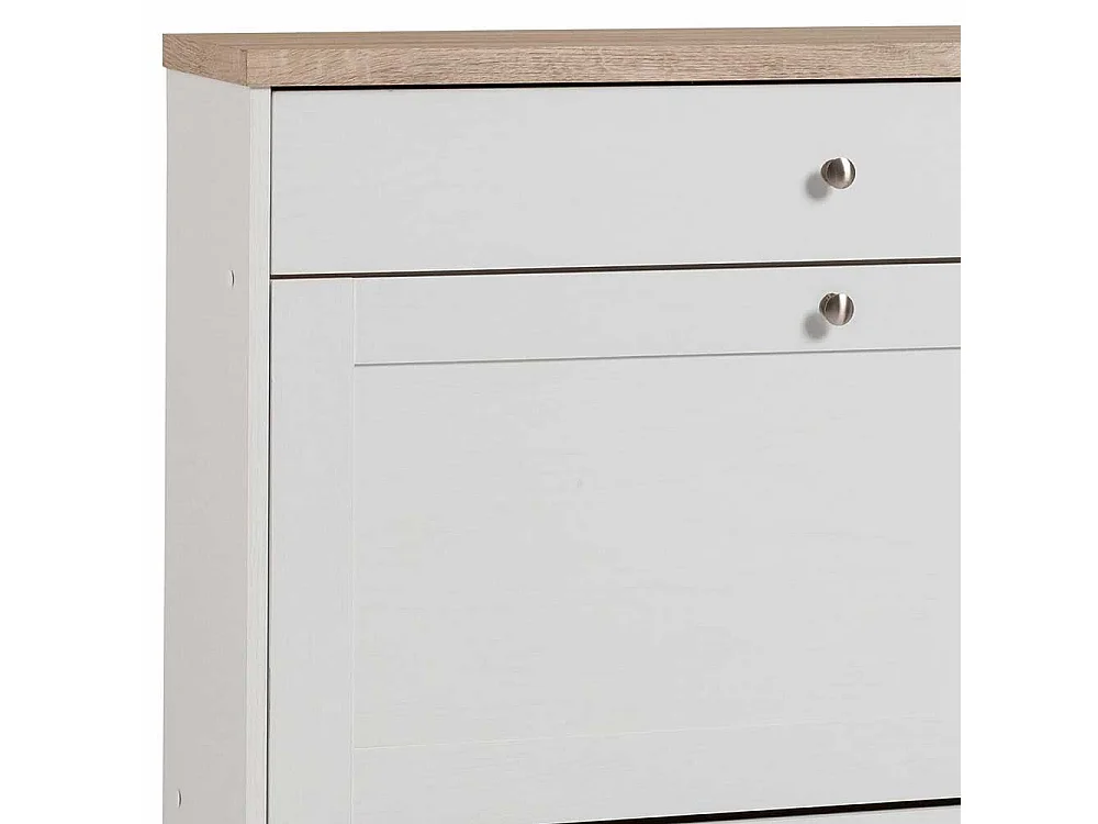 Schuhklappenschrank in Weiß und Eiche Sonoma 90 cm breit