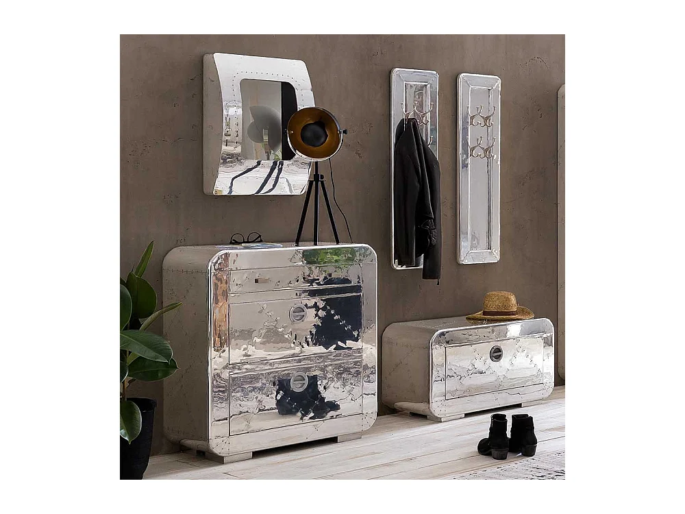 Mini Schuhschrank im Industriedesign Aluminium beschlagen