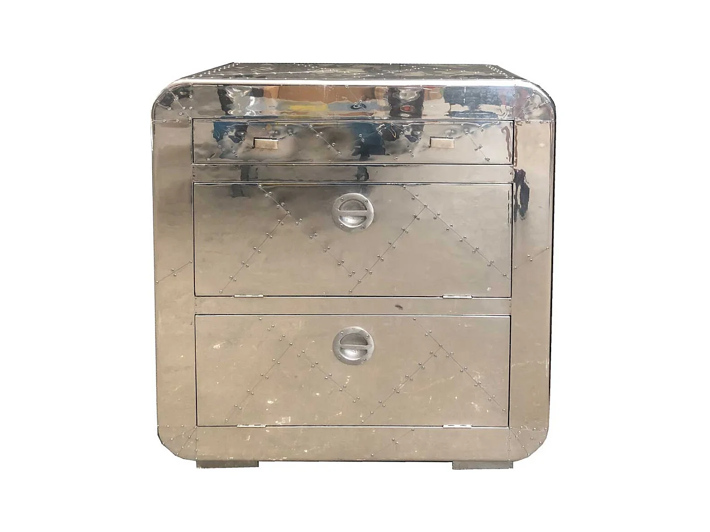 Mini Schuhschrank im Industriedesign Aluminium beschlagen