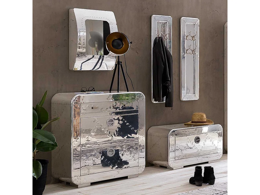 Mini Schuhschrank im Industriedesign Aluminium beschlagen