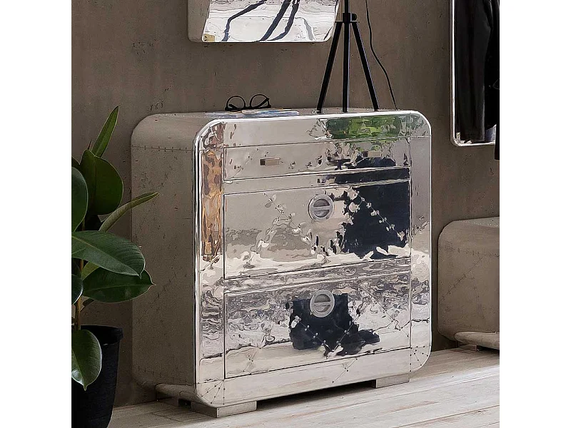 Mini Schuhschrank im Industriedesign Aluminium beschlagen