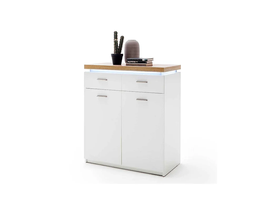 Flurkommode mit LED Beleuchtung Weiß und Wildeiche Optik