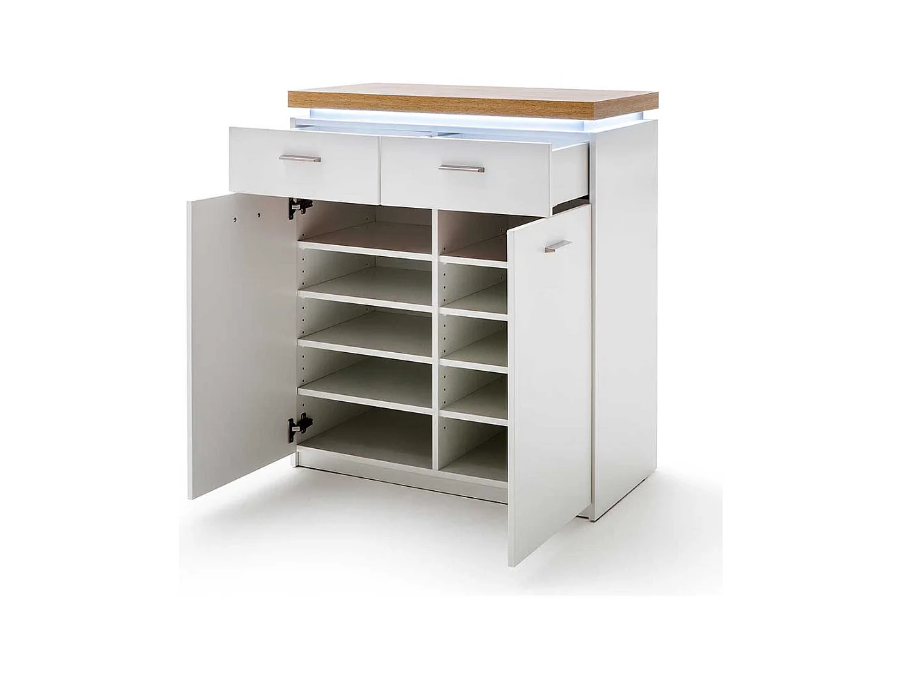 Flurkommode mit LED Beleuchtung Weiß und Wildeiche Optik