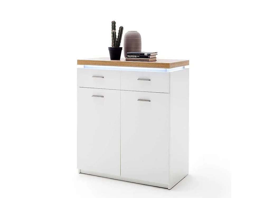 Flurkommode mit LED Beleuchtung Weiß und Wildeiche Optik