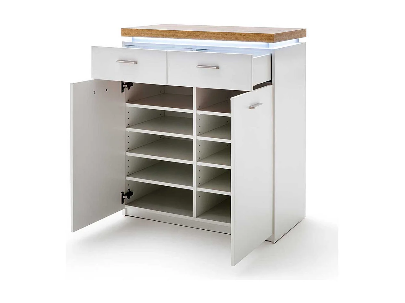 Flurkommode mit LED Beleuchtung Weiß und Wildeiche Optik