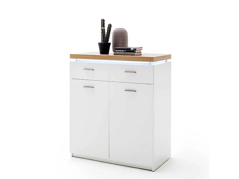 Flurkommode mit LED Beleuchtung Weiß und Wildeiche Optik