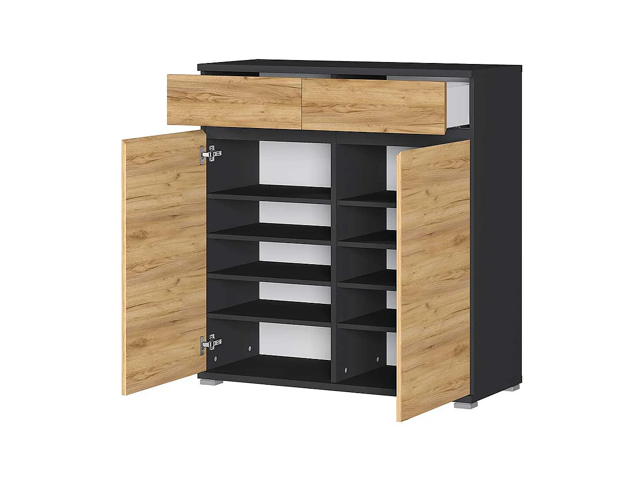 Schuhschrank in Wildeichefarben und Anthrazit Made in Germany