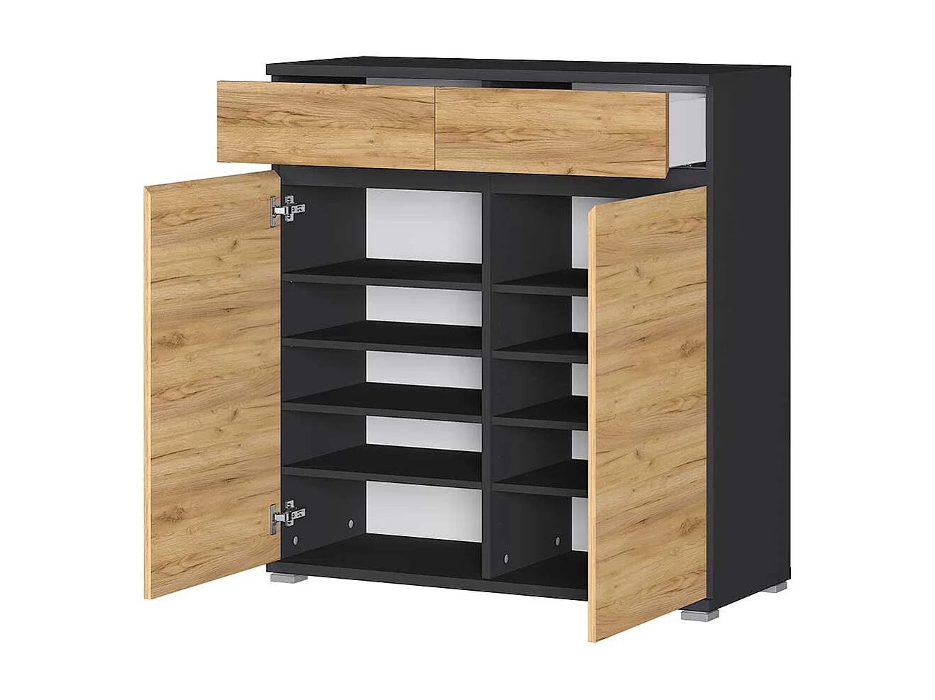 Schuhschrank in Wildeichefarben und Anthrazit Made in Germany