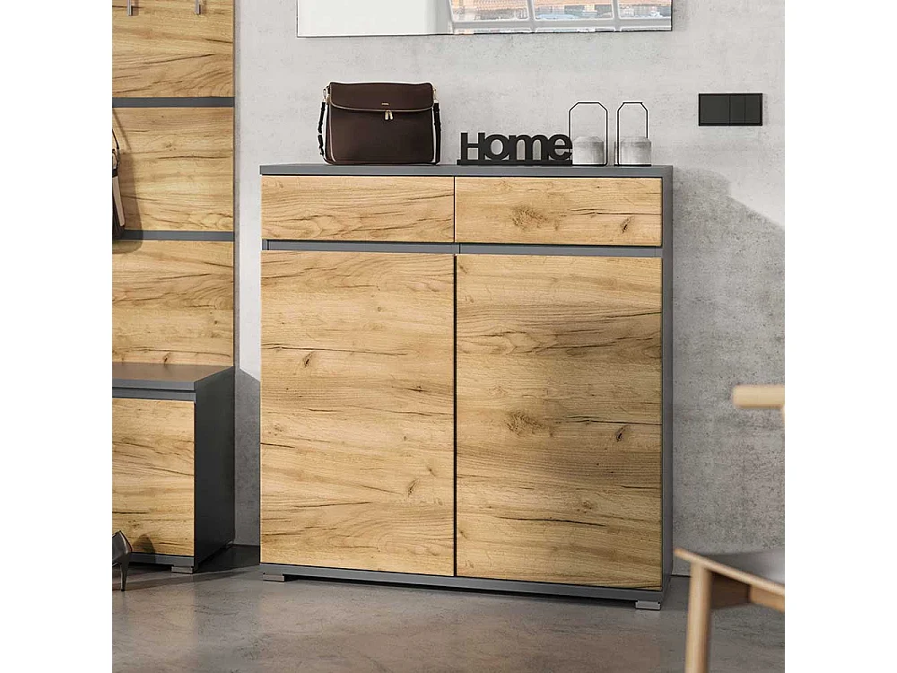 Schuhschrank in Wildeichefarben und Anthrazit Made in Germany