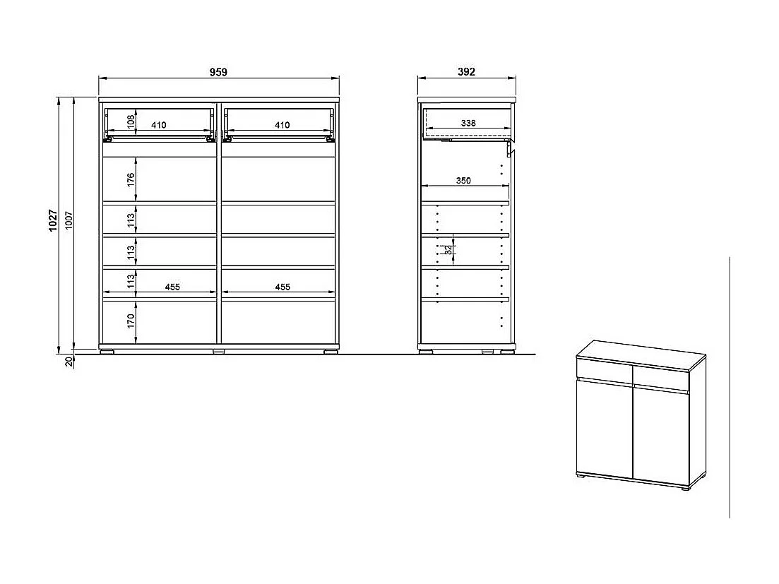 Schuhschrank in Wildeichefarben und Anthrazit Made in Germany