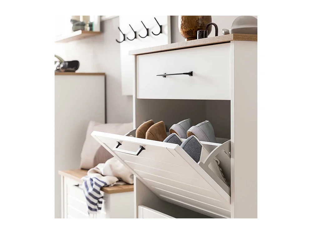 Landhaus Schuhklapper in Weiß und Eichefarben Made in Germany