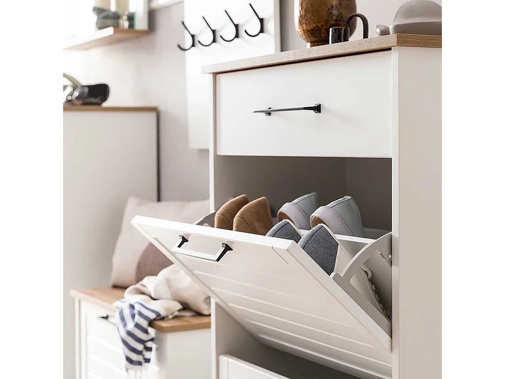 Landhaus Schuhklapper in Weiß und Eichefarben Made in Germany