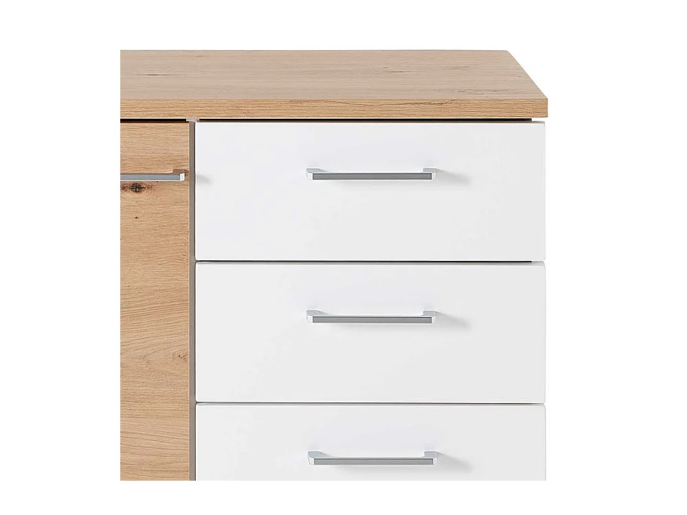 Schuh Schrank Kommode in Wildeichefarben und Weiß 106 cm hoch