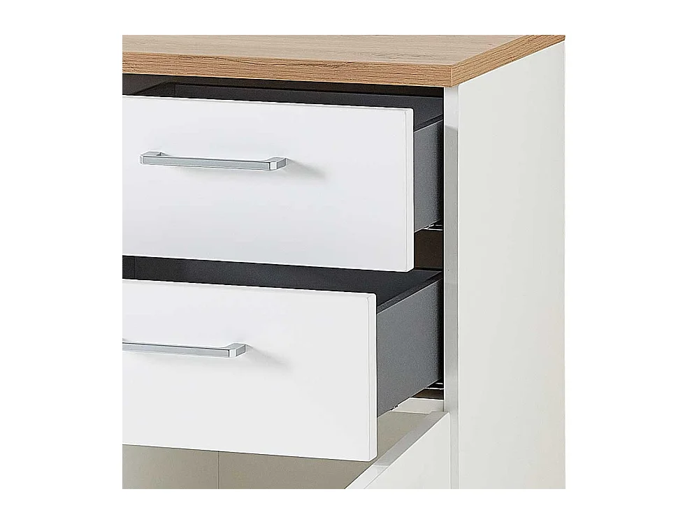 Schuh Schrank Kommode in Wildeichefarben und Weiß 106 cm hoch