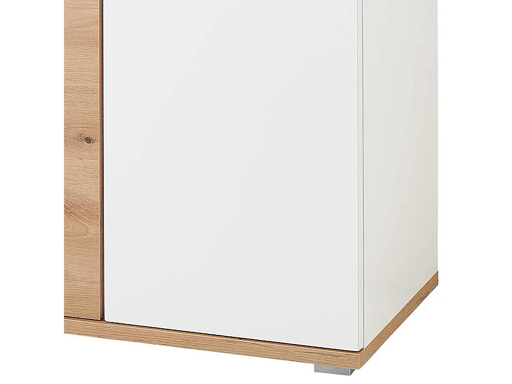 Schuh Schrank Kommode in Wildeichefarben und Weiß 106 cm hoch