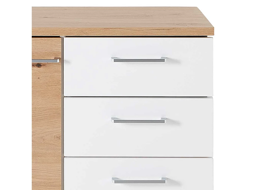 Schuh Schrank Kommode in Wildeichefarben und Weiß 106 cm hoch