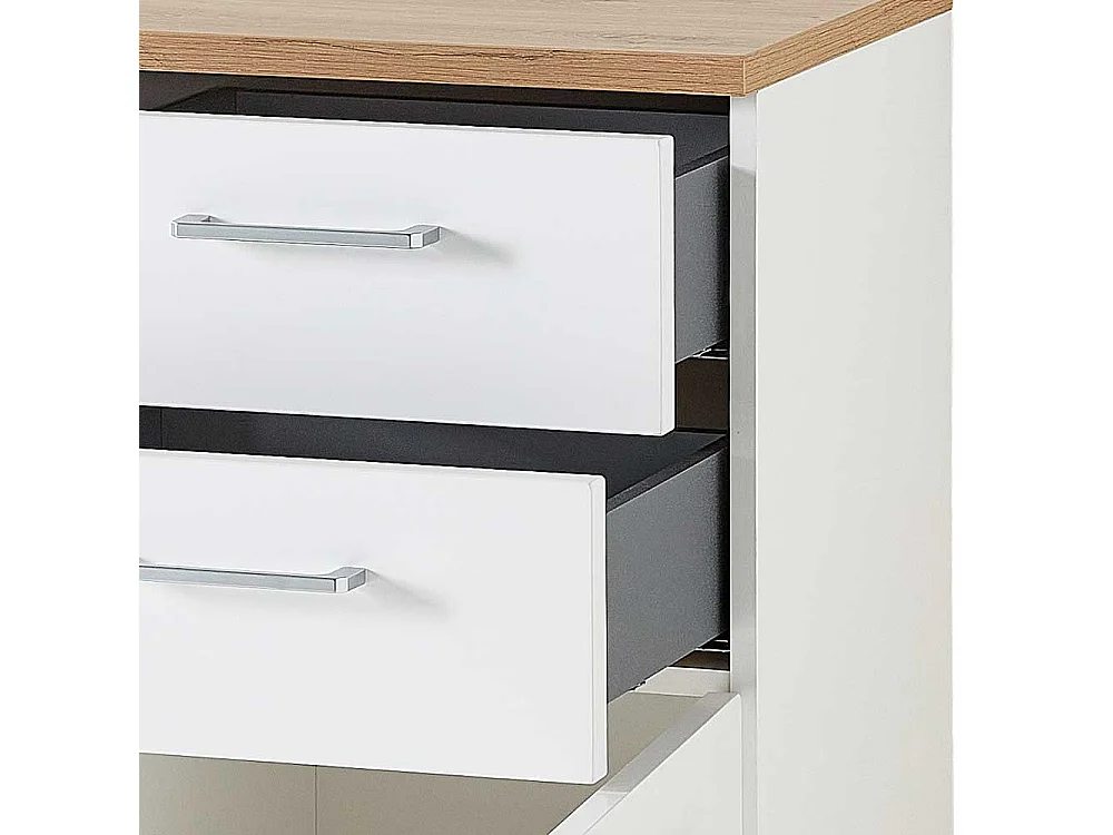 Schuh Schrank Kommode in Wildeichefarben und Weiß 106 cm hoch