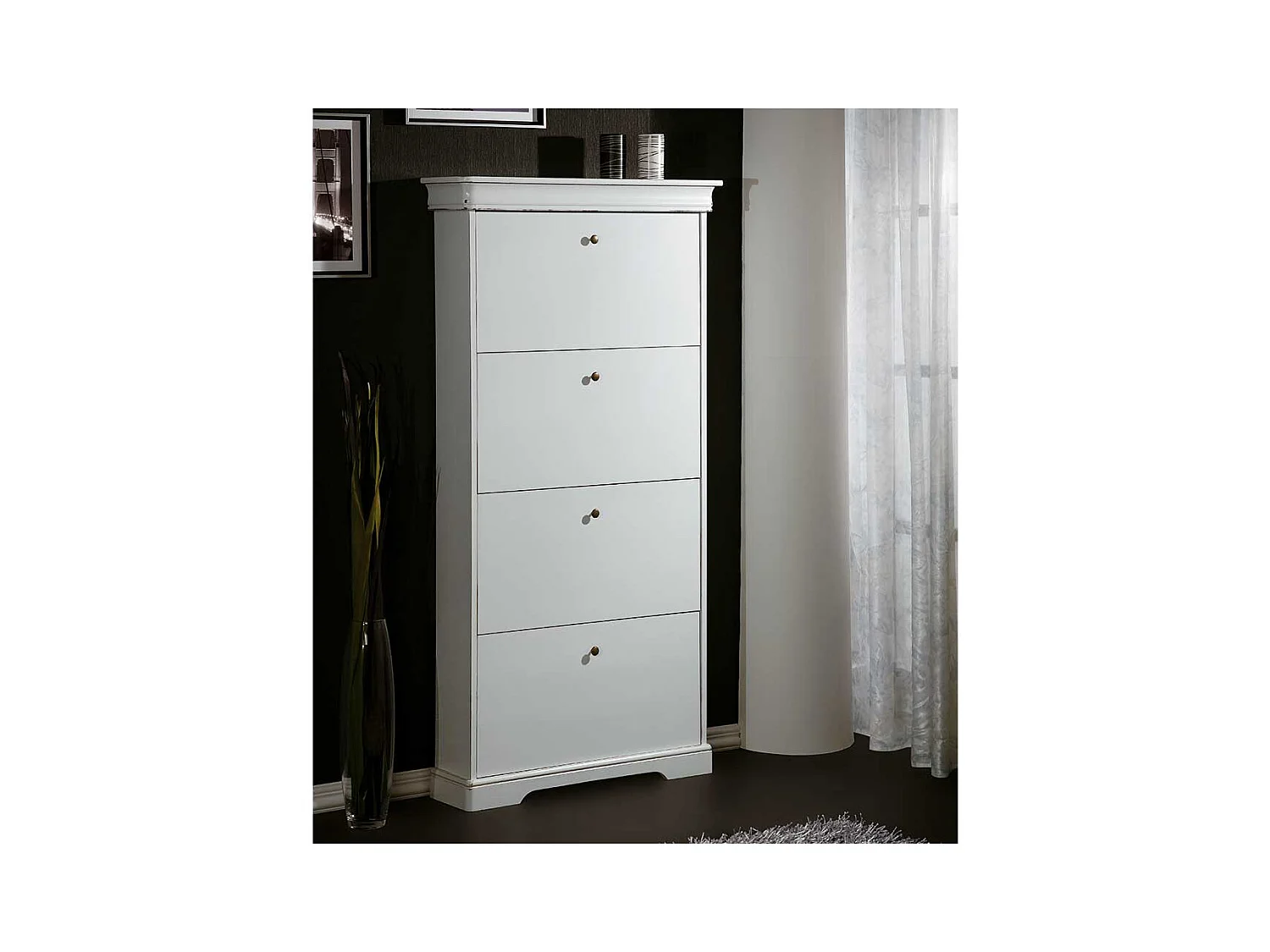 Vintage Optik Schuhschrank in Weiß vier Schuhklappen