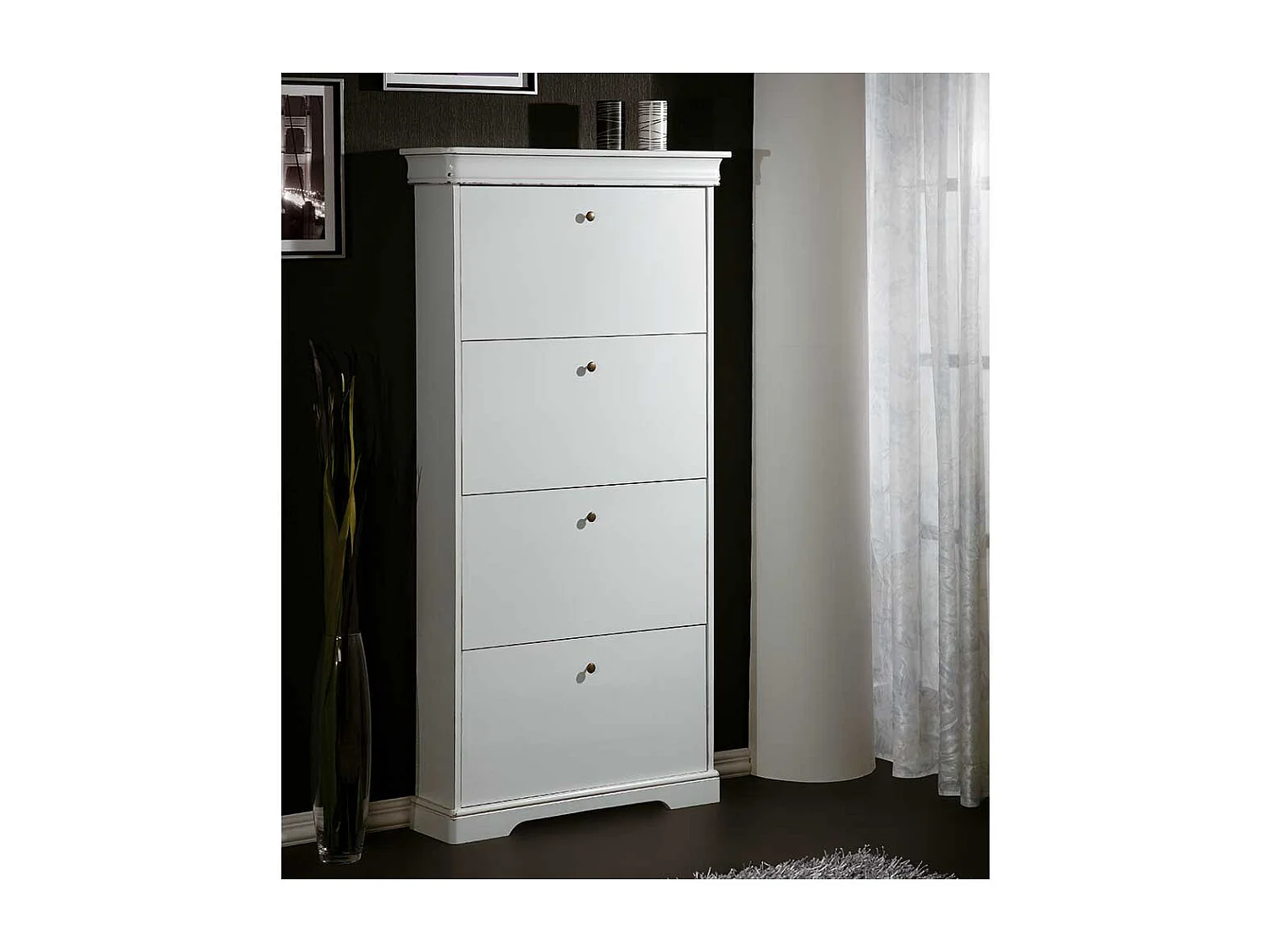 Vintage Optik Schuhschrank in Weiß vier Schuhklappen