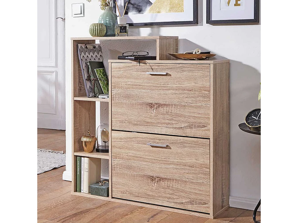 Schuhklappenschrank mit Regal in Sonoma-Eiche 85 cm breit