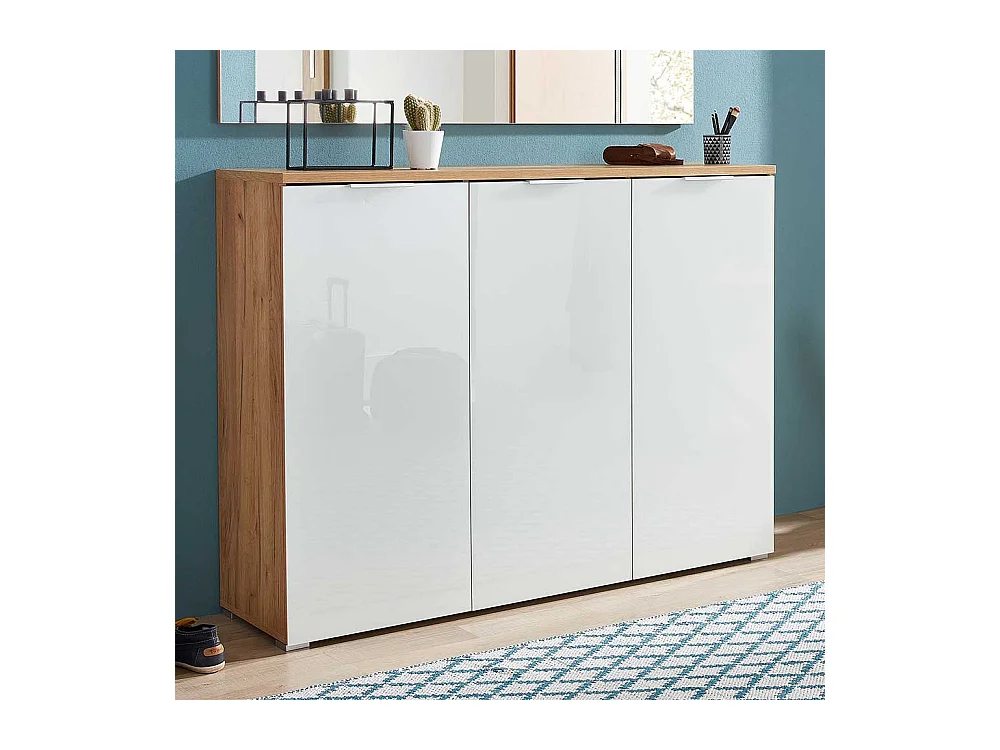 Schuhschrank in Weiß Glas beschichtet Eiche