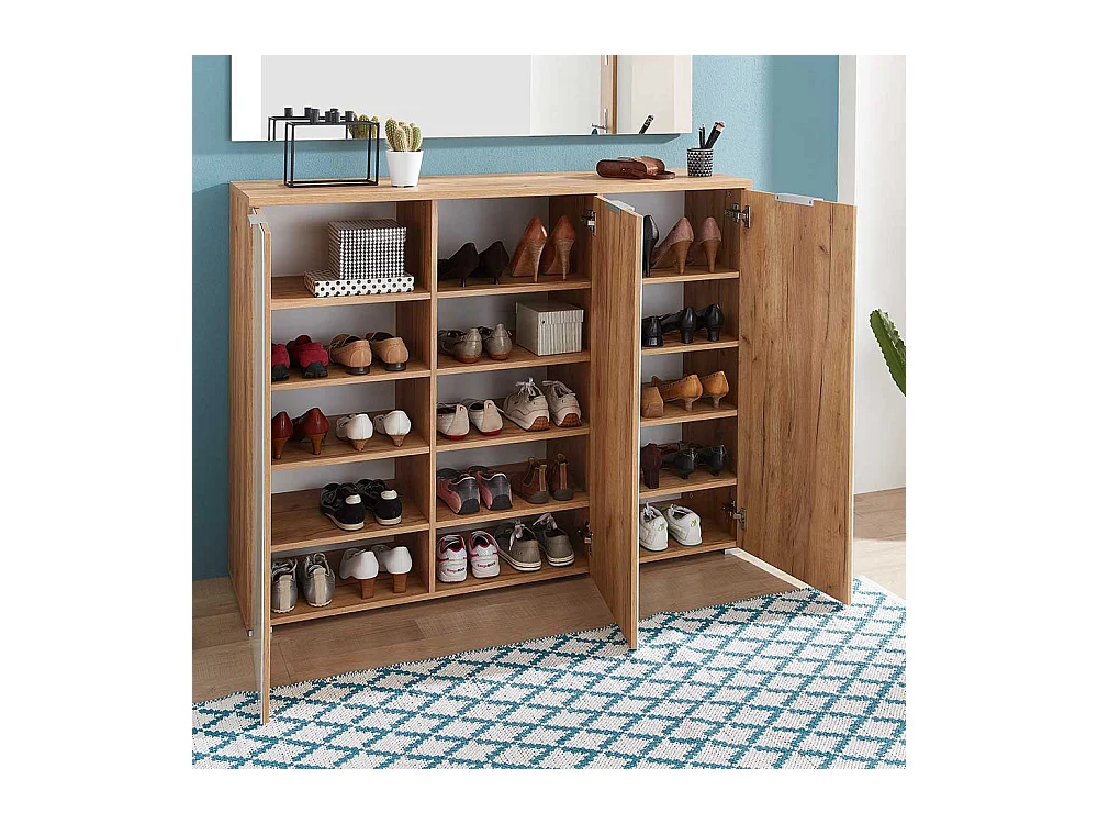 Schuhschrank in Weiß Glas beschichtet Eiche