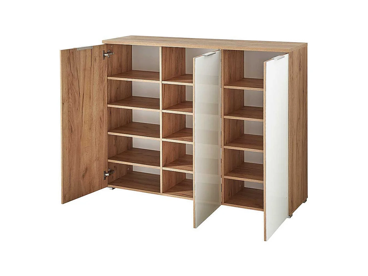 Schuhschrank in Weiß Glas beschichtet Eiche