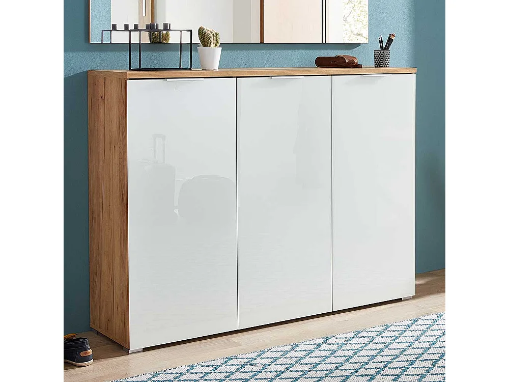 Schuhschrank in Weiß Glas beschichtet Eiche