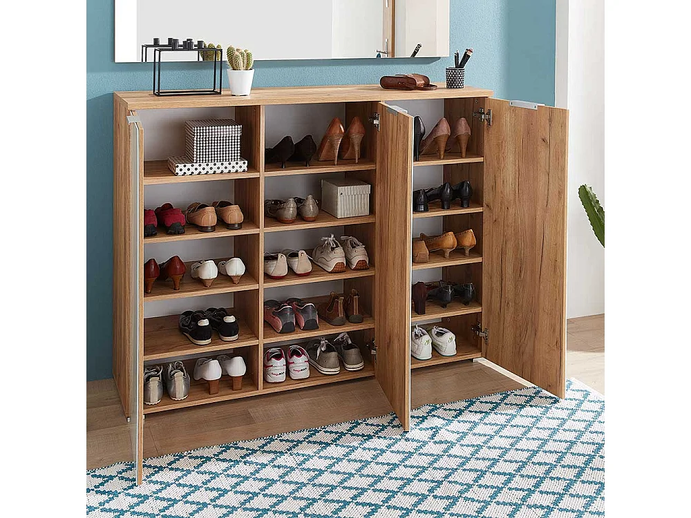 Schuhschrank in Weiß Glas beschichtet Eiche