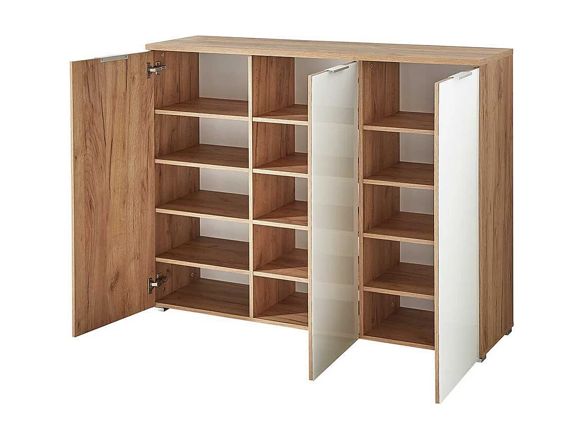 Schuhschrank in Weiß Glas beschichtet Eiche