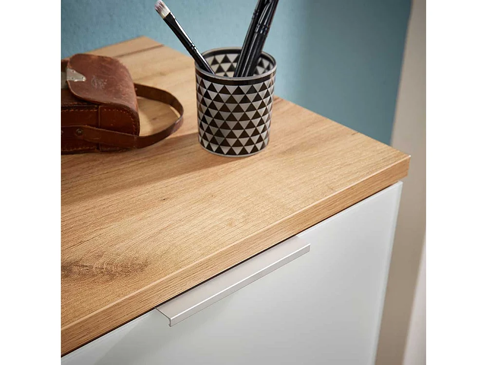 Schuhschrank in Weiß Glas beschichtet Eiche