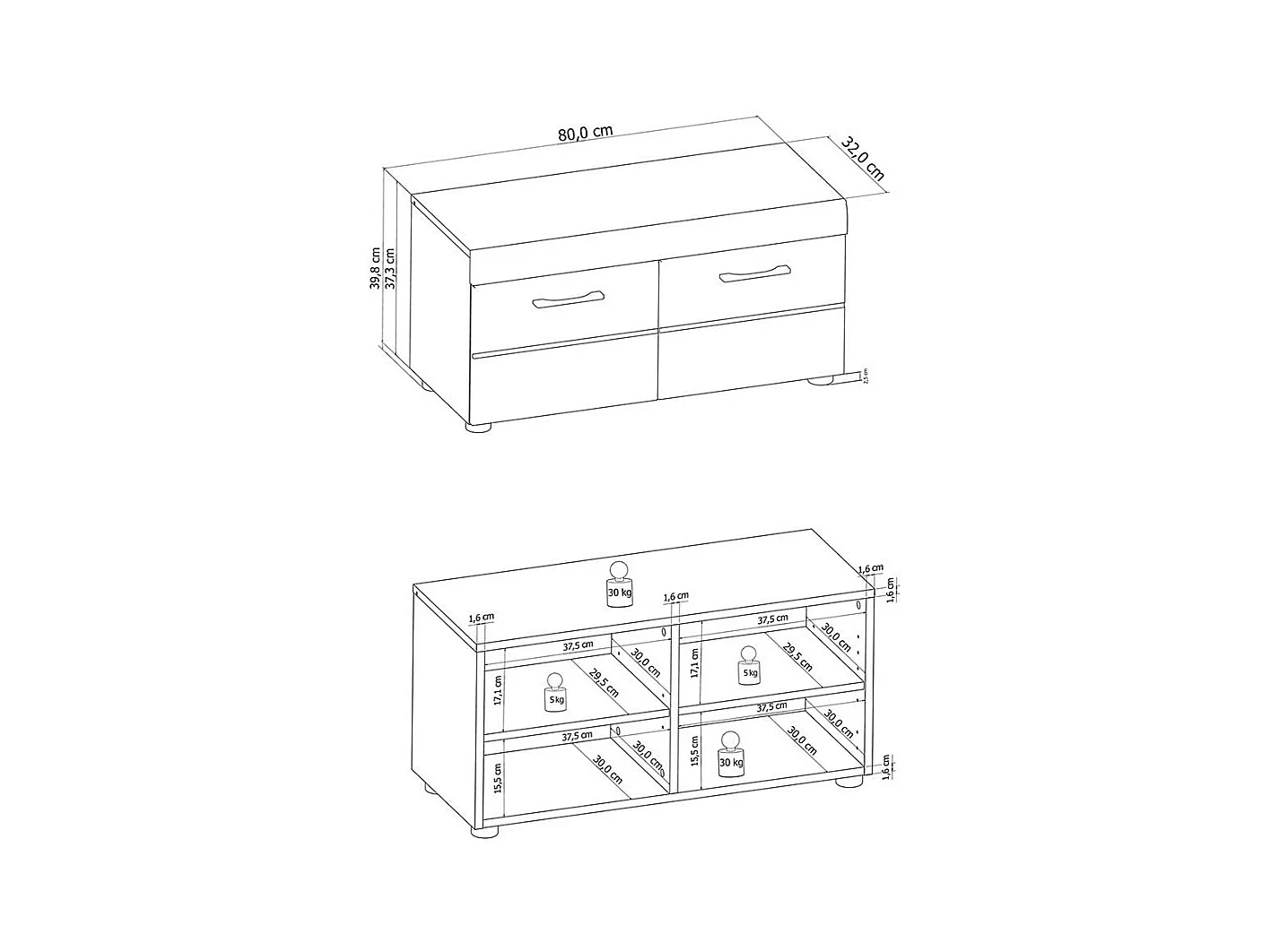 Garderobenschuhschrank in Wildeichefarben Weiß Hochglanz