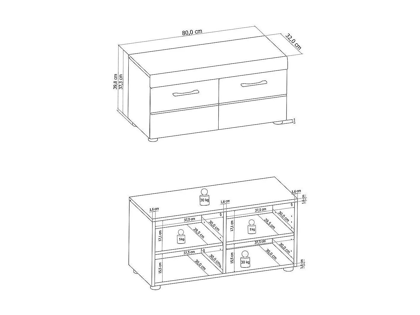 Garderobenschuhschrank in Wildeichefarben Weiß Hochglanz