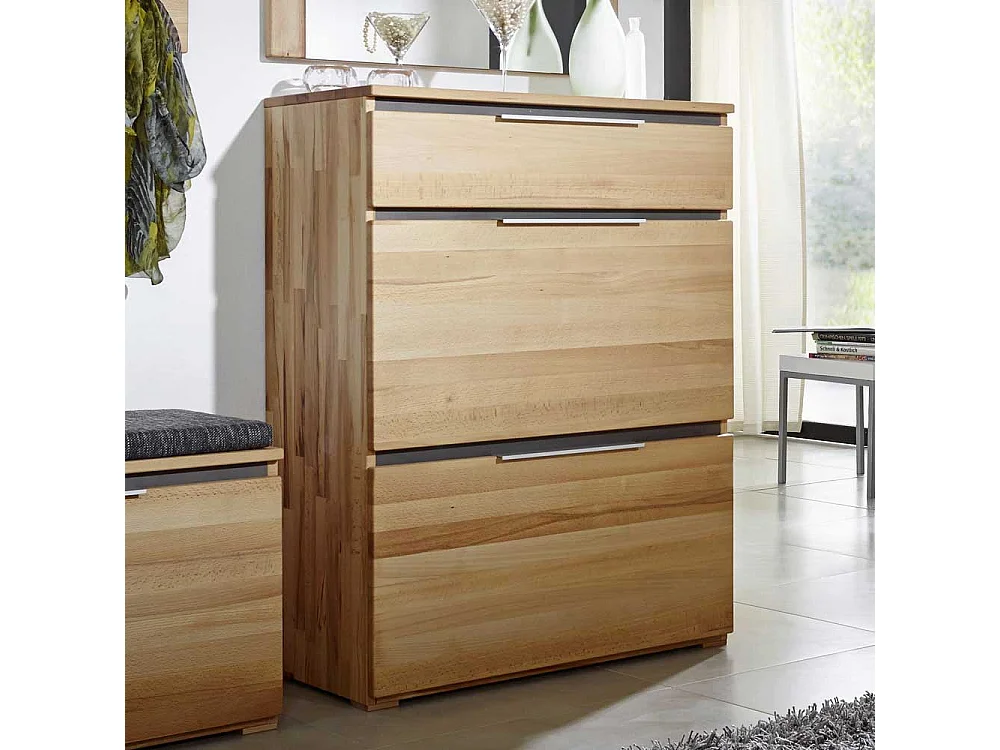 Massivholz Schuhschrank aus Kernbuche geölt Klappen