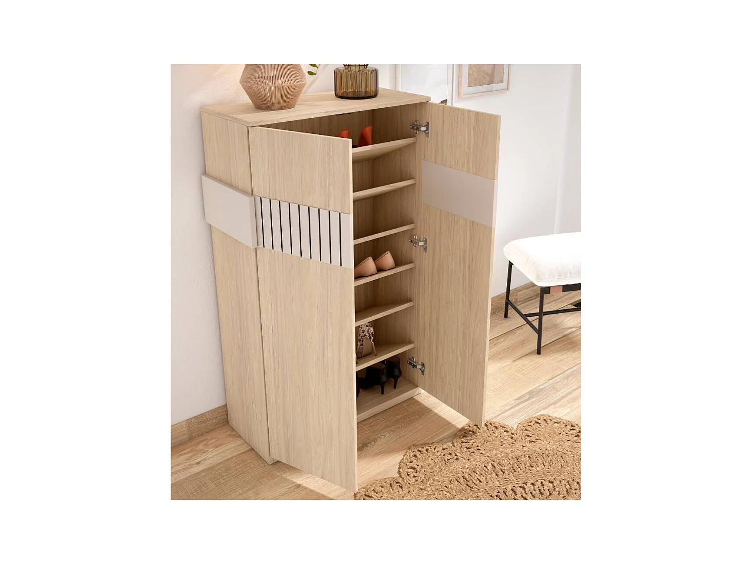 Dielenschrank Garderobenschuhschrank 126 cm hoch 2 türig