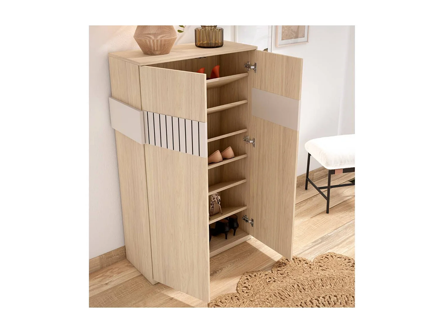Dielenschrank Garderobenschuhschrank 126 cm hoch 2 türig